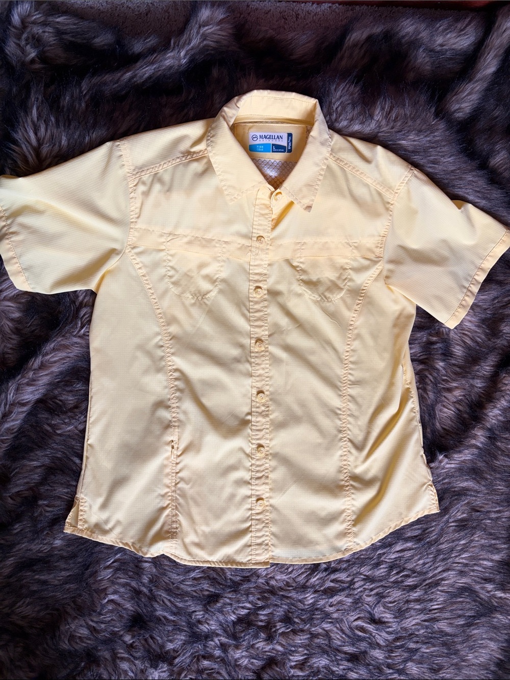 Womens Magellan Outdoor Yellow Semi Fitted Shirt Fish Gear Button Down Size L
